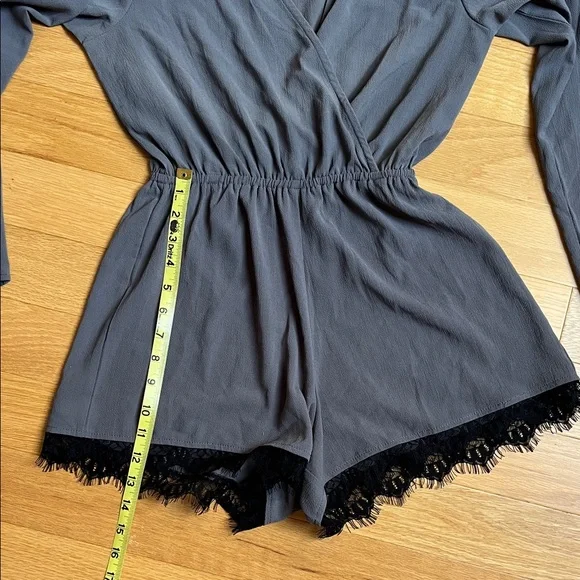 Contempo Casuals Gray Lace Trim Romper - Picture 4 of 6